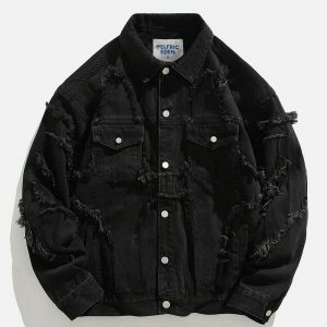 youthful patch denim jacket   urban chic streetwear 7559