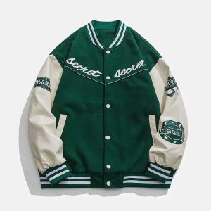 youthful pu spliced varsity jacket   retro urban appeal 4431