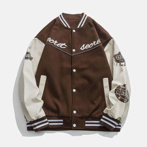 youthful pu spliced varsity jacket   retro urban appeal 4509