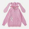 youthful rabbit ear hoodie distressed knit charm 1606