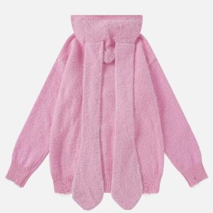 youthful rabbit ear hoodie distressed knit charm 7406