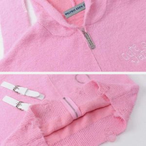 youthful rabbit ear hoodie distressed knit design 2624