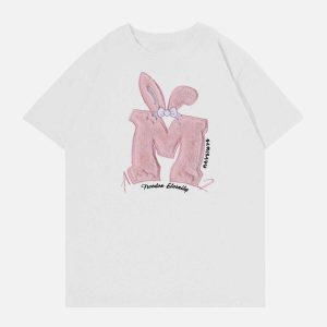 youthful rabbit ear print tee flocking design charm 4510