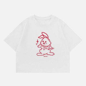 youthful rabbit embroidery tee   streetwear classic 1612