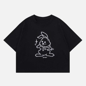 youthful rabbit embroidery tee   streetwear classic 5573