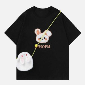 youthful rabbit embroidery tee with bag detail trendsetter 4580