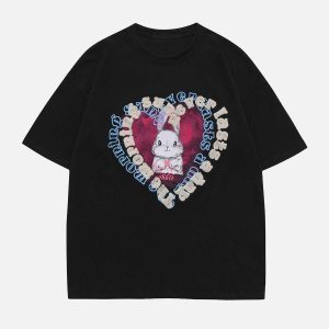 youthful rabbit heart tee with towel embroidery detail 8412