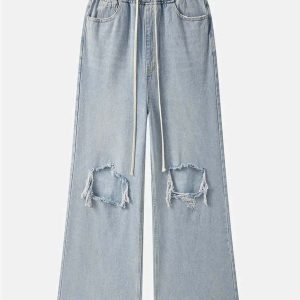 youthful ripped denim wideleg pants streetwise appeal 1015