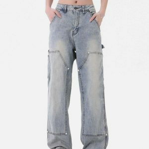 youthful rivet pocket jeans   sleek urban streetwear 2229