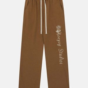 youthful rose letter sweatpants embroidered & comfy 3625