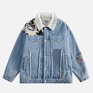 youthful sherpa denim jacket patchwork urban chic 8444