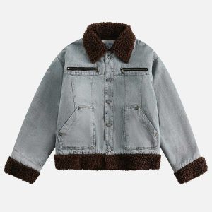 youthful sherpa denim jacket washed & edgy appeal 1114