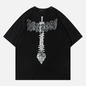 youthful skeleton elements tee washed print urban vibe 2198