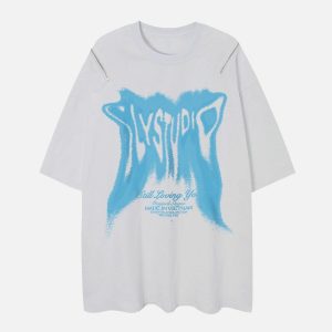 youthful smudged letter zip tee dynamic urban style 6720