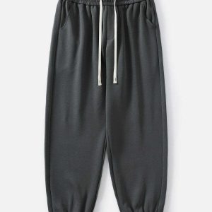 youthful solid drawstring joggers   sleek urban comfort 2359