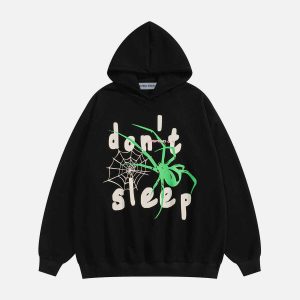 youthful spider letter print hoodie   urban streetwear 3436