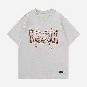 youthful sponge embroidered tee bold lettering design 8450