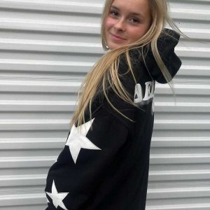 youthful star applique hoodie   embroidered urban chic 6939