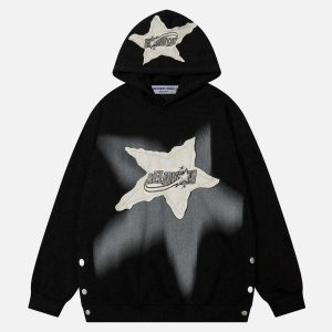 youthful star applique hoodie   irregular design charm 2810