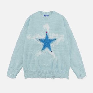 youthful star distressed sweater   urban chic appeal 1902