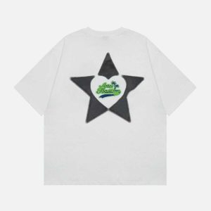 youthful star embroidered tee towel texture chic appeal 5249