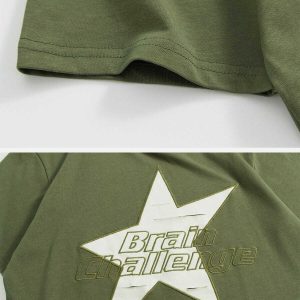 youthful star embroidery tee bold letter print design 2431