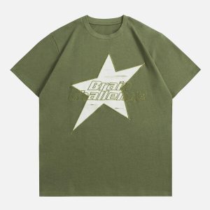 youthful star embroidery tee bold letter print design 6273