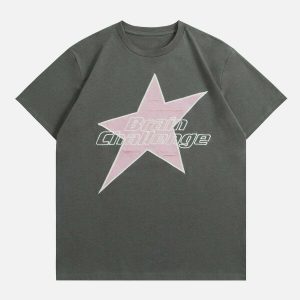 youthful star embroidery tee bold letter print design 7760