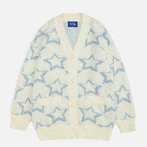 youthful star jacquard cardigan   chic urban appeal 8248