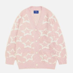 youthful star jacquard cardigan   chic urban appeal 8903