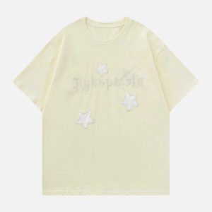 youthful star letter embroidered tee dynamic & trendy 3451