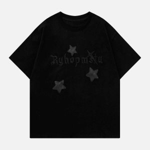 youthful star letter embroidered tee dynamic & trendy 4632