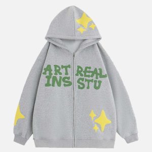 youthful star letter foam hoodie   zip up urban trend 1134