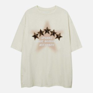 youthful star print tee with 3d embroidery urban trend 1252