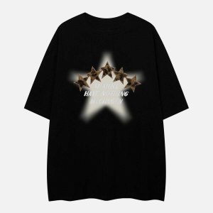 youthful star print tee with 3d embroidery urban trend 7170