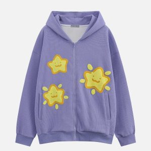 youthful star towel embroidery hoodie   chic urban wear 7818