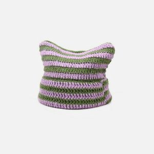 youthful stripe cat ear beanie   quirky urban charm 2461