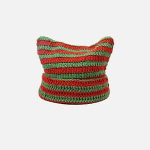 youthful stripe cat ear beanie   quirky urban charm 5122