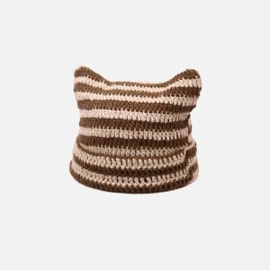 youthful stripe cat ear beanie   quirky urban charm 5933