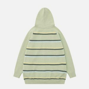 youthful stripe knit hoodie   chic urban streetwear 1668