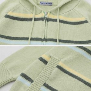 youthful stripe knit hoodie   chic urban streetwear 2680