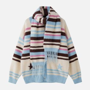 youthful stripe star scarf cardigan   chic urban appeal 4735