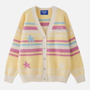 youthful stripe star scarf cardigan   chic urban appeal 5060