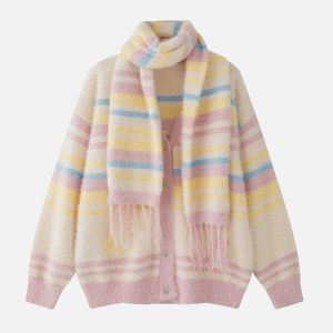 youthful stripe star scarf cardigan   chic urban appeal 5793