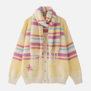 youthful stripe star scarf cardigan   chic urban appeal 6099