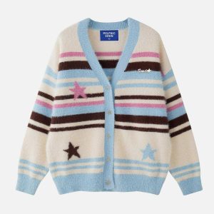 youthful stripe star scarf cardigan   chic urban appeal 6906