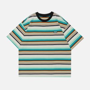 youthful striped clash tee   dynamic urban style 4194