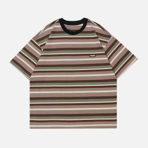 youthful striped clash tee   dynamic urban style 7544