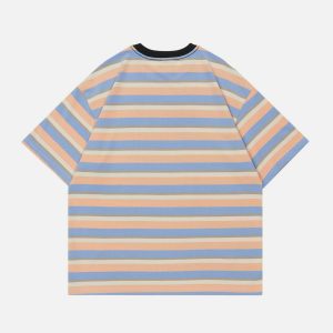 youthful striped contrast tee   dynamic urban style 1860