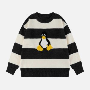 youthful striped duck sweater graphic & quirky design 1721